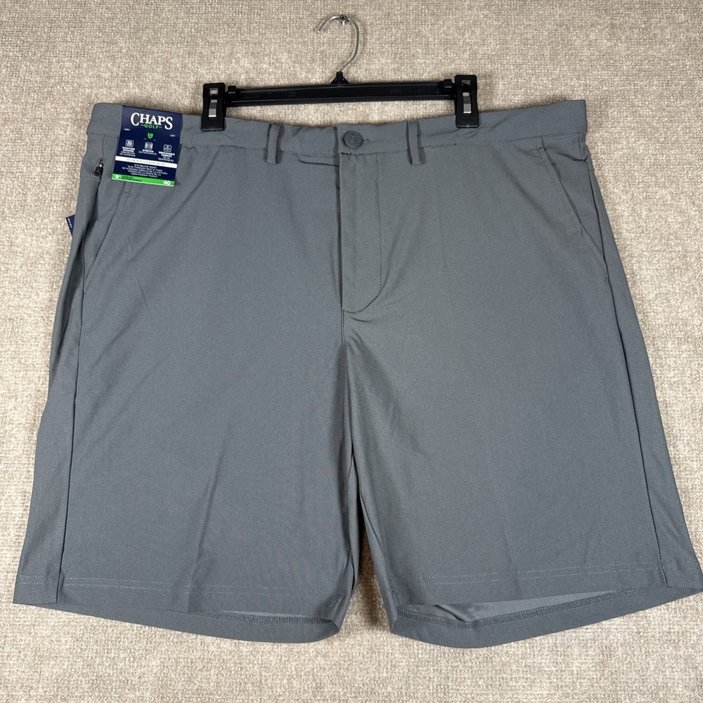 CHAPS Gray Moisture Wicking Stretch Golf Shorts Slim Fit 40" Waist 9" Inseam NWT - Picture 1 of 10